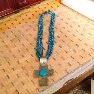 Turquoise beaded cross necklace